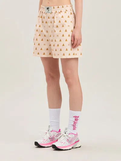 Palm Angels Soft Pink Monogram Shorts In Neutral