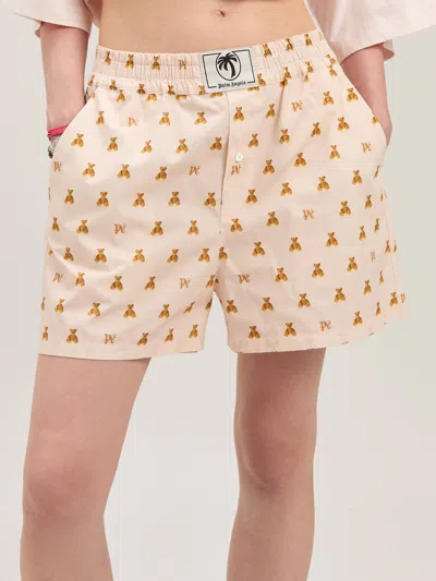 Palm Angels Soft Pink Monogram Shorts In Neutral