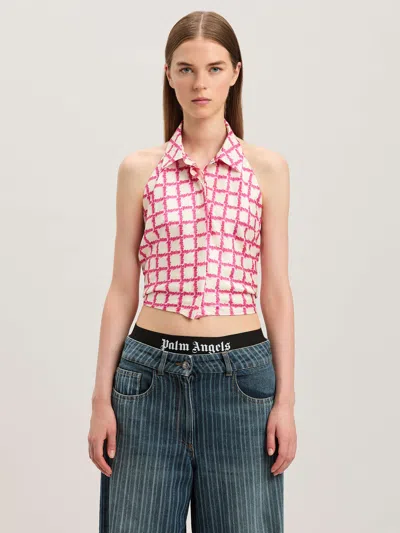 Palm Angels Lapel Sleeveless Shirt In Pink
