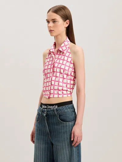 Palm Angels Lapel Sleeveless Shirt In Pink