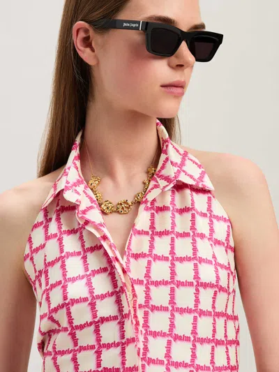 Palm Angels Lapel Sleeveless Shirt In Pink