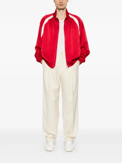Saint Laurent Teddy Jacket With Contrast Panels And High Collar In Red