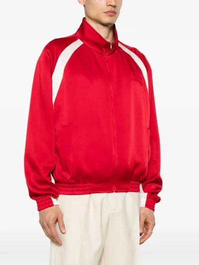 Saint Laurent Teddy Jacket With Contrast Panels And High Collar In Red