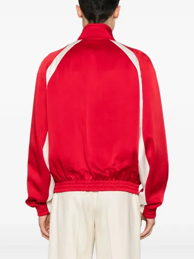 Saint Laurent Teddy Jacket With Contrast Panels And High Collar In Red