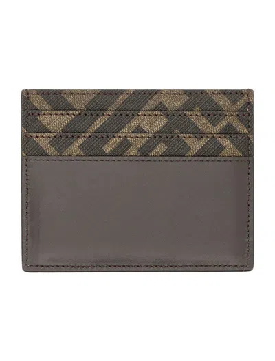 Fendi Brown Card-holder With Squared Ff Motif In Leather And Ff Canvas Man
