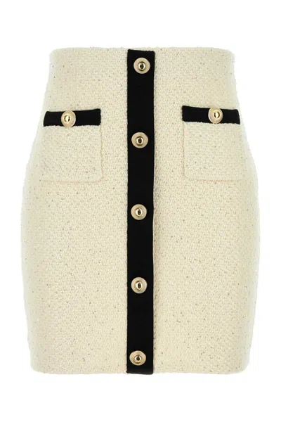 Self-portrait Sequin-embellished Knitted Mini Skirt In Neutral