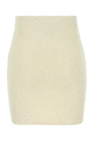 Self-portrait Sequin-embellished Knitted Mini Skirt In Neutral