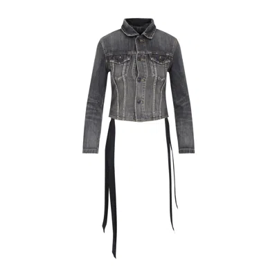 Balenciaga Dark Grey Denim Jacket With Laces Women In Gray
