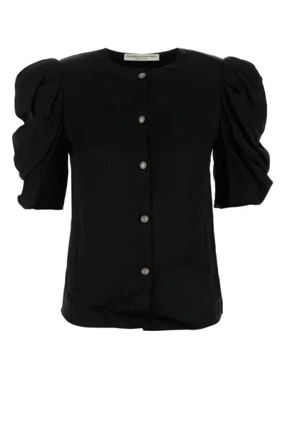 Alessandra Rich Envers Satin Blouse With Bouffant Sleeves