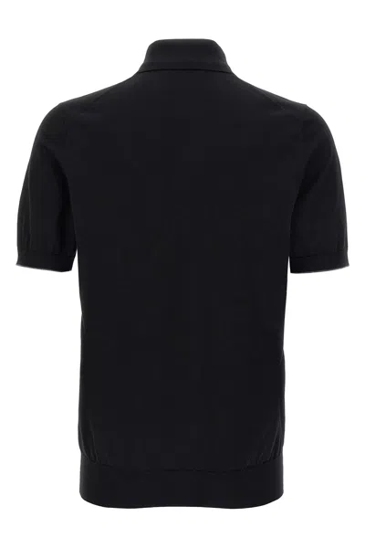 Brunello Cucinelli Black Polo Shirt In Cotton Short-sleeves With Bottons