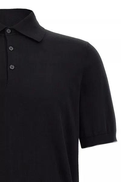 Brunello Cucinelli Black Polo Shirt In Cotton Short-sleeves With Bottons
