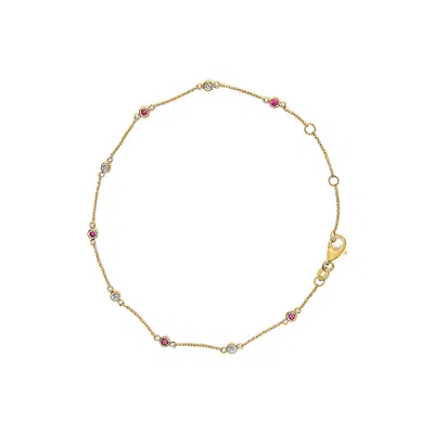 Haus Of Brilliance 14k Yellow Gold Alternating Red Ruby And White Diamond Bezel Station Chain Bracelet