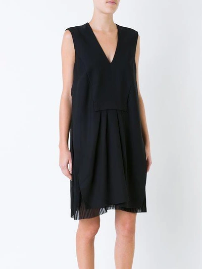 Shop Carven V-neck Gathered Shift Dress In Black