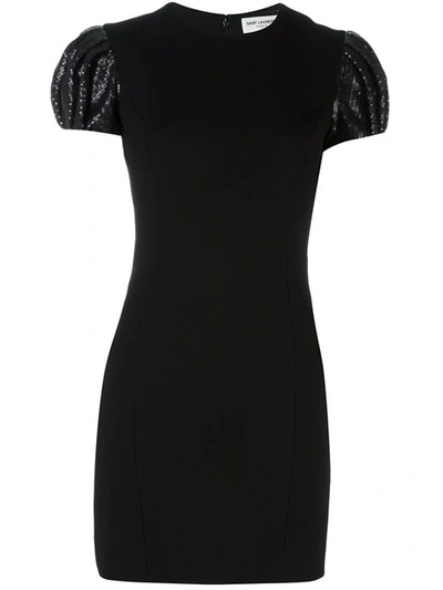 Saint Laurent Puffball Sleeve Mini Dress In Black