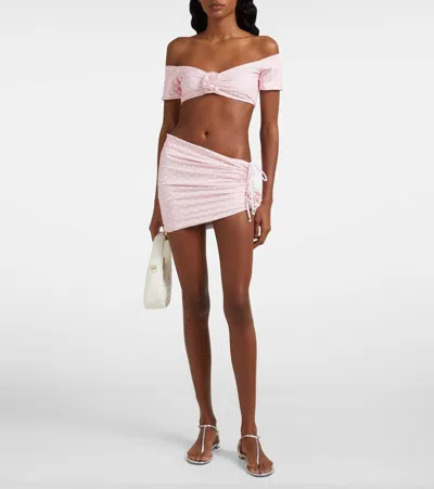 Bananhot Stefani Polka-dot Ruched Miniskirt In Pink