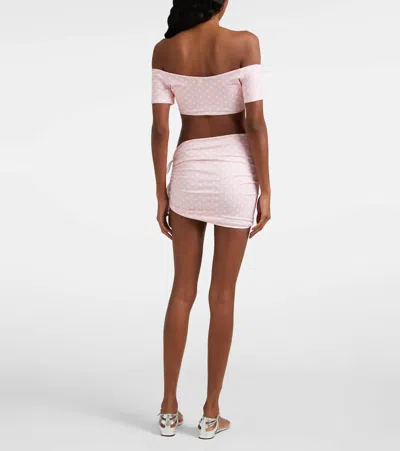 Bananhot Stefani Polka-dot Ruched Miniskirt In Pink