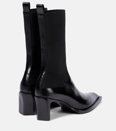 Jil Sander Stretch-knit And Leather Ankle Boots In Black