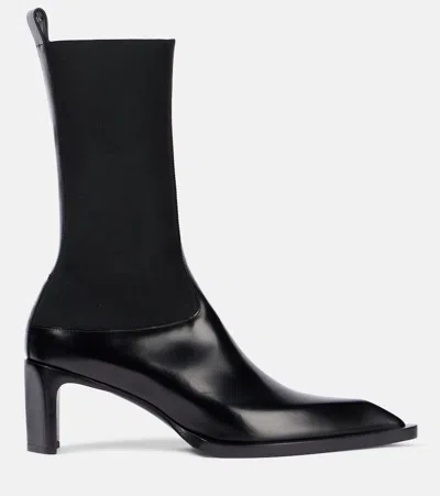 Jil Sander Stretch-knit And Leather Ankle Boots In Black
