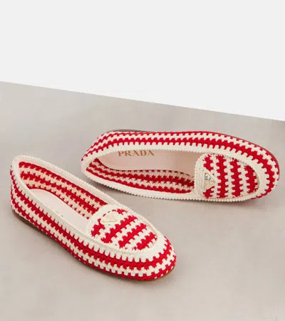 Prada Embroidered Crochet Loafers In Multi