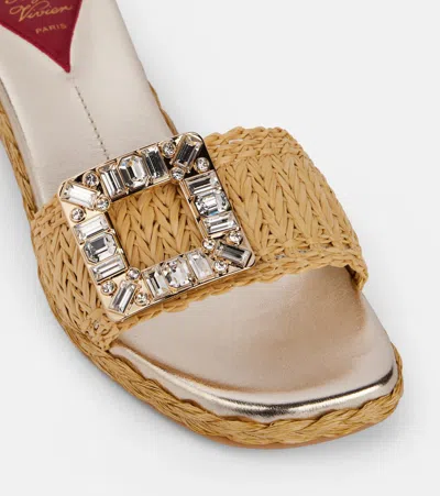 Roger Vivier Raffia Jewel Sandals Beige