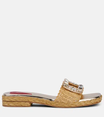 Roger Vivier Raffia Jewel Sandals Beige