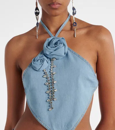 Area Topwear In Blue Cotton In Super Light Blue