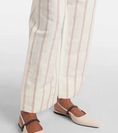 Brunello Cucinelli Multicolor Crop Pants With All-over Striped Motif And Monile Detail