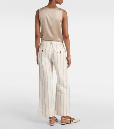 Brunello Cucinelli Multicolor Crop Pants With All-over Striped Motif And Monile Detail