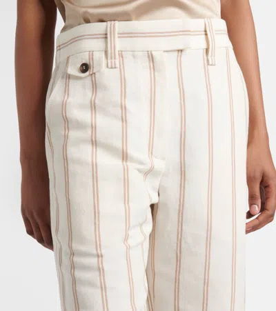 Brunello Cucinelli Multicolor Crop Pants With All-over Striped Motif And Monile Detail