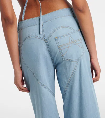 Area Crystal Rosette Wide Leg Jeans In Super Light Blue