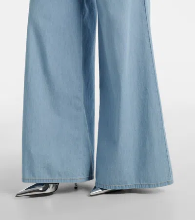 Area Crystal Rosette Wide Leg Jeans In Super Light Blue