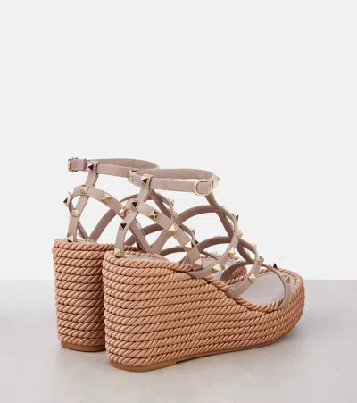Valentino Garavani Rockstud Ankle Strap Wedge Sandal In Calfskin Leather 95 Mm Woman Skin 41 In Neutral