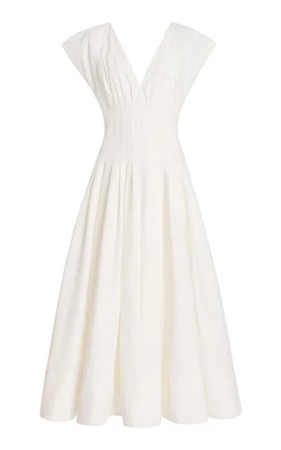 Simkhai Nina Pleated Cotton-blend Poplin Midi Dress In White