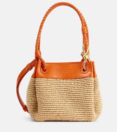 Bottega Veneta Parachute Small Raffia Shoulder Bag In Sand