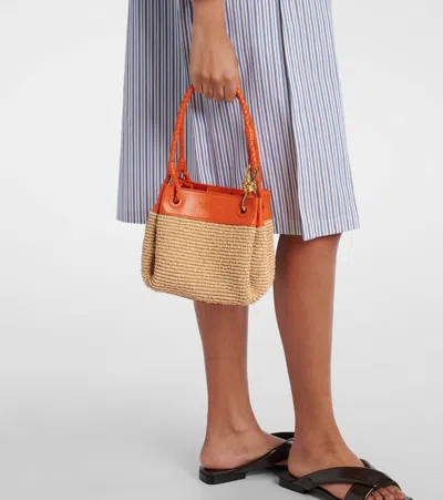 Bottega Veneta Parachute Small Raffia Shoulder Bag In Sand