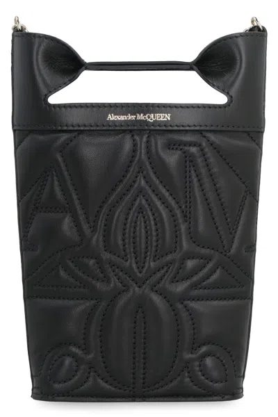 Alexander Mcqueen The Bow Black Bucket Bag With Quilted Detailing In Leather Woman