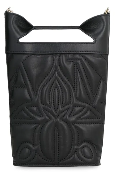 Alexander Mcqueen The Bow Black Bucket Bag With Quilted Detailing In Leather Woman