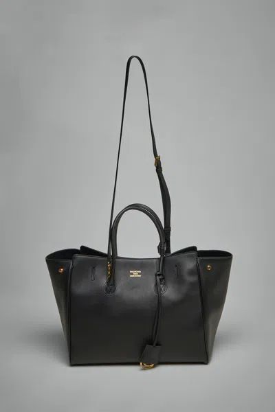 Balenciaga Black Leather Mini Carry All Hampton Shopping Bag In Silver