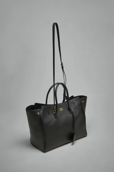 Balenciaga Black Leather Mini Carry All Hampton Shopping Bag In Silver