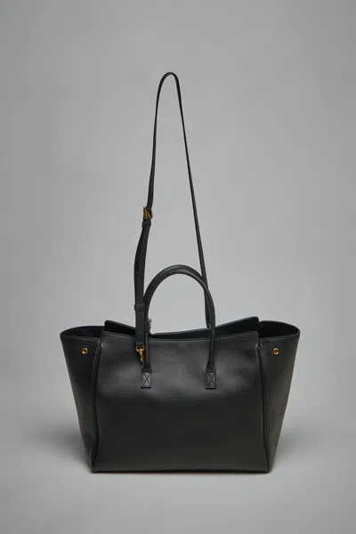 Balenciaga Black Leather Mini Carry All Hampton Shopping Bag In Silver