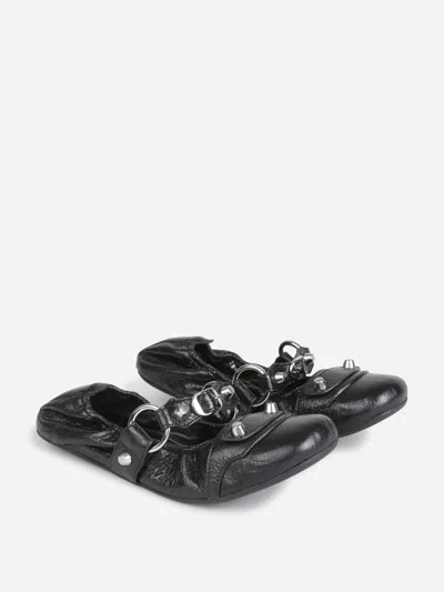 Balenciaga City Nappa Leather Ballet Flats In Black