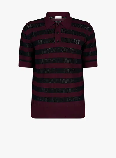Dries Van Noten Horizontal Stripe Short Sleeve Polo Shirt In Brown