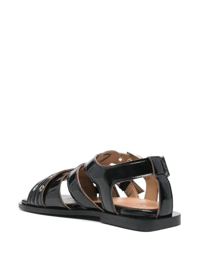 Ganni Buckle Sandals With Flat Sole And Metal Eyelets