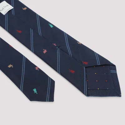 Paul Smith Navy Silk 'rabbit' Pinstripe Tie Blue