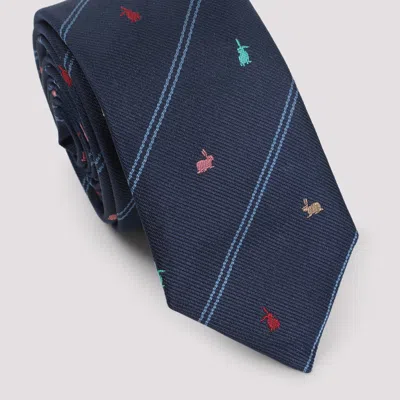 Paul Smith Navy Silk 'rabbit' Pinstripe Tie Blue