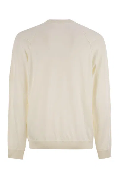 C.p. Company 'diagonal Raised' White Sweatshirt With Lens Motif On The Arm