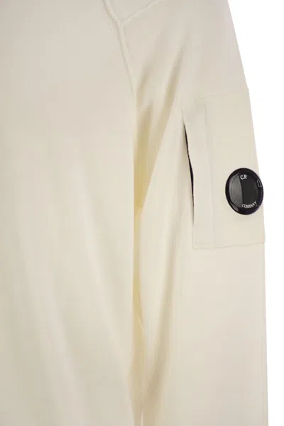 C.p. Company 'diagonal Raised' White Sweatshirt With Lens Motif On The Arm