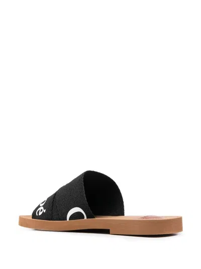 Chloé Woody Flat Logo Ribbon Slide Sandals