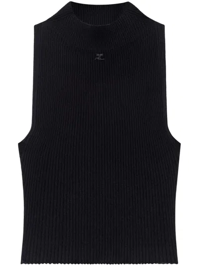 Courrèges Mockneck Light Rib Cropped Top