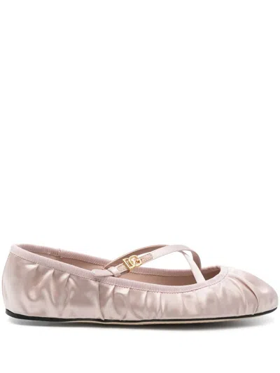 Dolce & Gabbana Pink Ballet Flats With Metallic Dg Logo Plaque